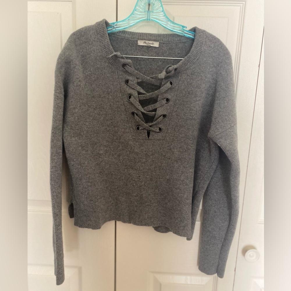 Madewell Lace up Sweater SZ M